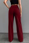 Yüksek Bel Geniş Paça Kadın Kumaş  Milano Pantolon -Bordo3852  