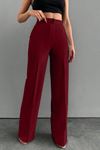 Yüksek Bel Geniş Paça Kadın Kumaş  Milano Pantolon -Bordo3852  