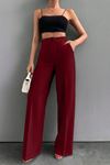 Yüksek Bel Geniş Paça Kadın Kumaş  Milano Pantolon -Bordo3852  