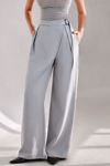 Modern Silüet Kemerli Bol Paça Pantolon-Gri