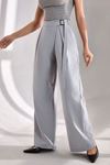 Modern Silüet Kemerli Bol Paça Pantolon-Gri