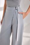 Modern Silüet Kemerli Bol Paça Pantolon-Gri