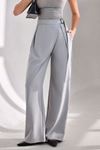 Modern Silüet Kemerli Bol Paça Pantolon-Gri