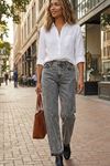 Vintage Gri Yüksek Bel Straight Fit Kadın Jean Pantolon