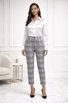 Gri  Ekose Yüksek Bel Dar Paça Pantolon-gri desen