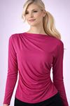 Yanı Büzgülü Drape Detaylı Uzun Kollu Bluz - Fuşya